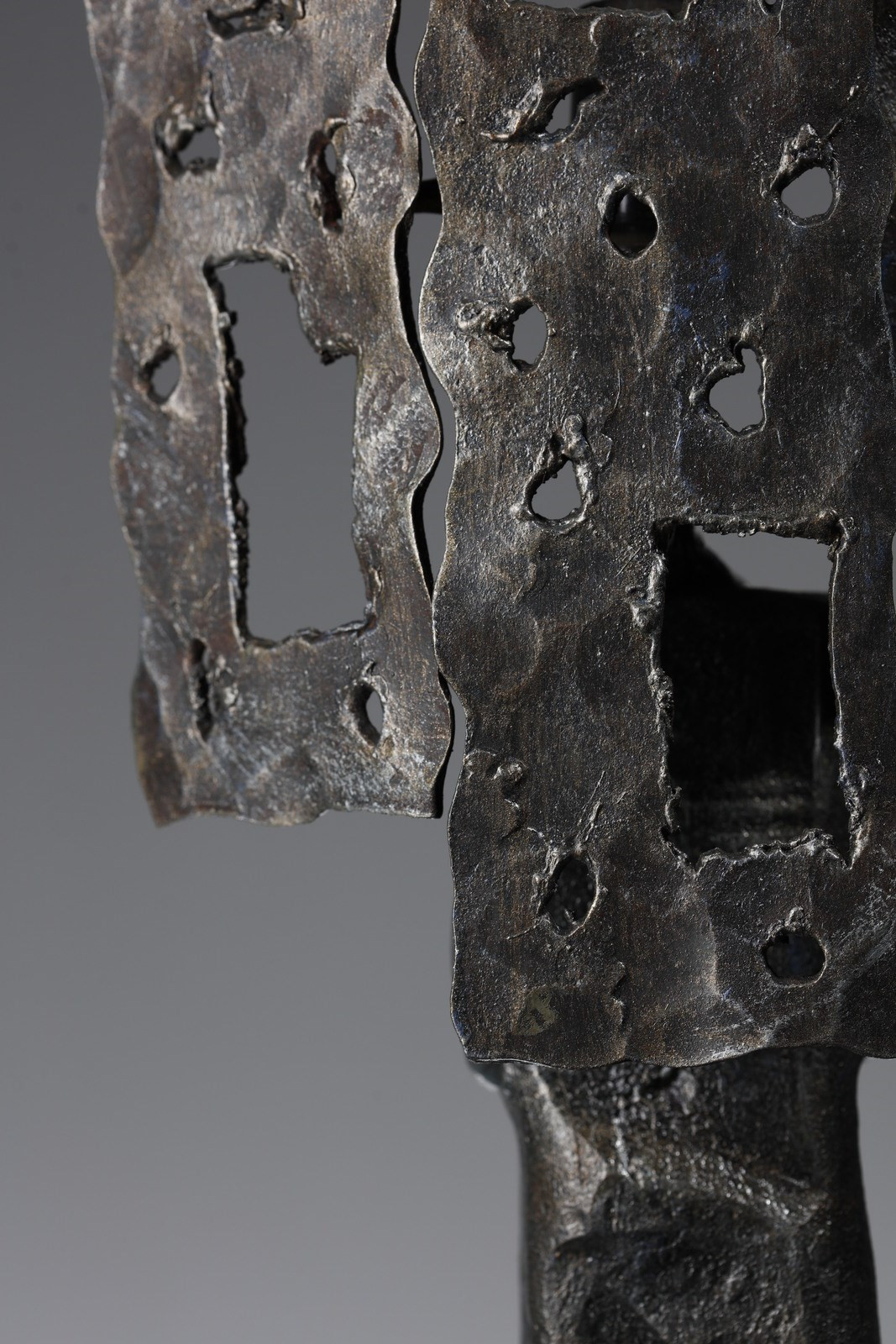 Large 70s Brutalist Wroght Iron Lamp by Salvino Marsura