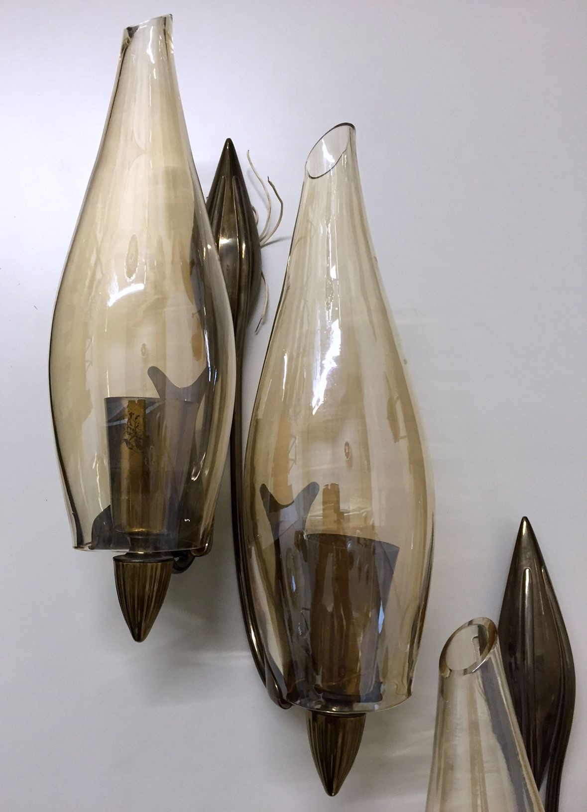 1960s.Elegant Pair of Italian Double Lights Sconces