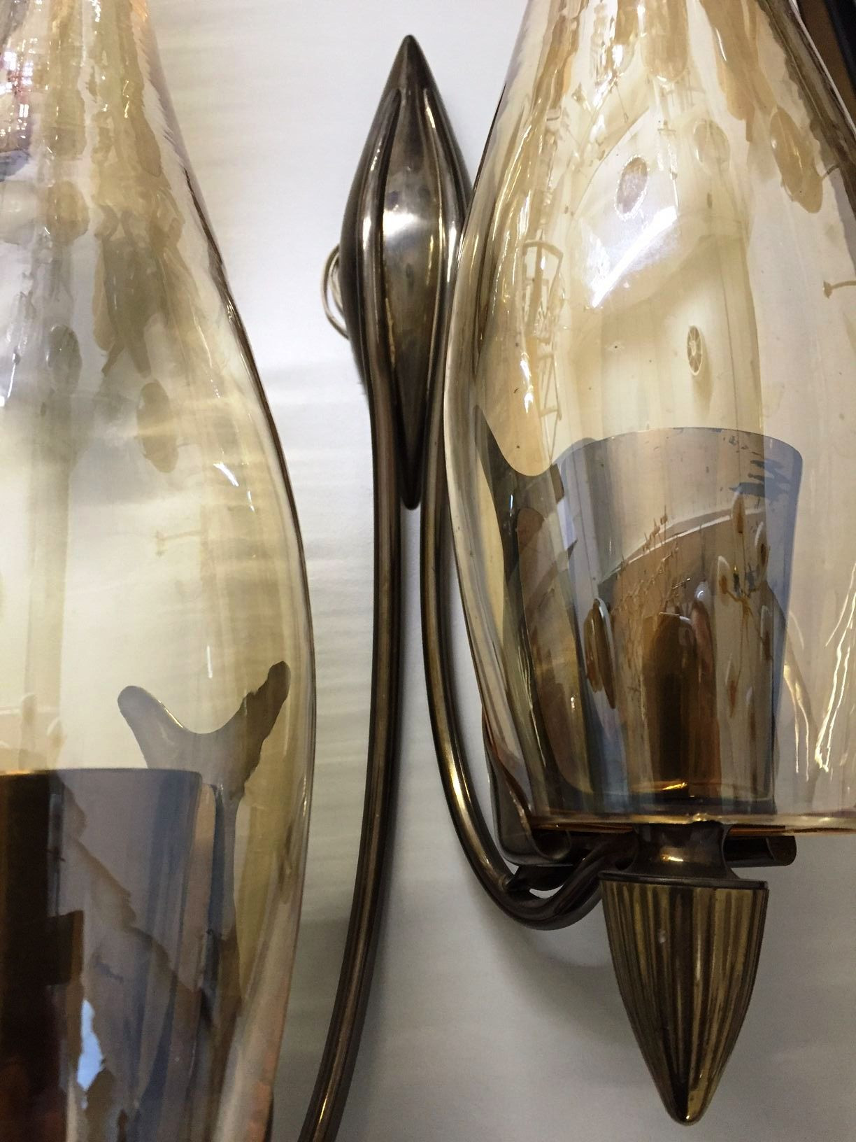 1960s.Elegant Pair of Italian Double Lights Sconces