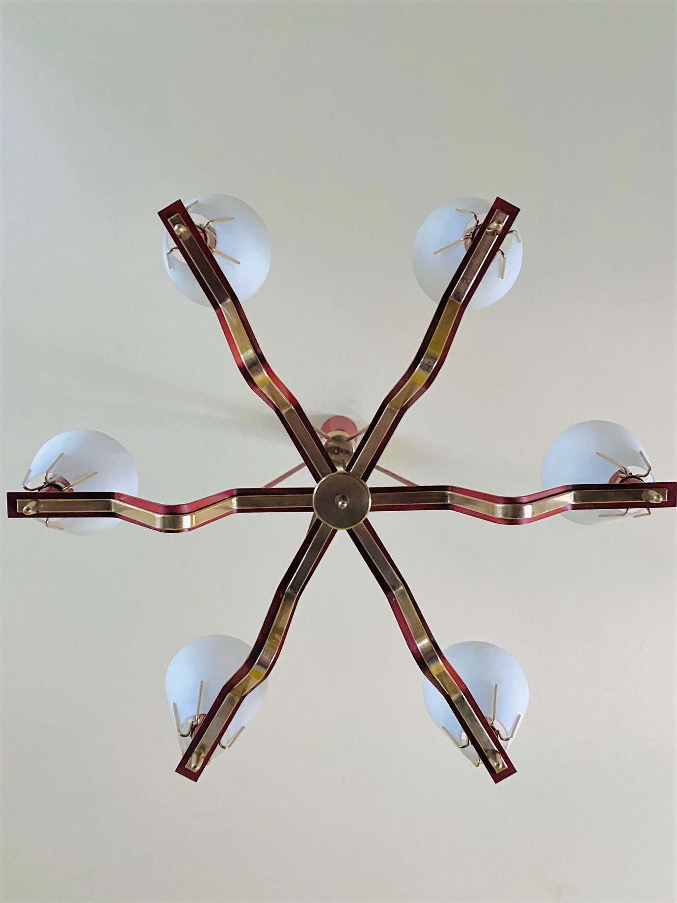 1950s Red Ceiling Light in the style of Arredoluce