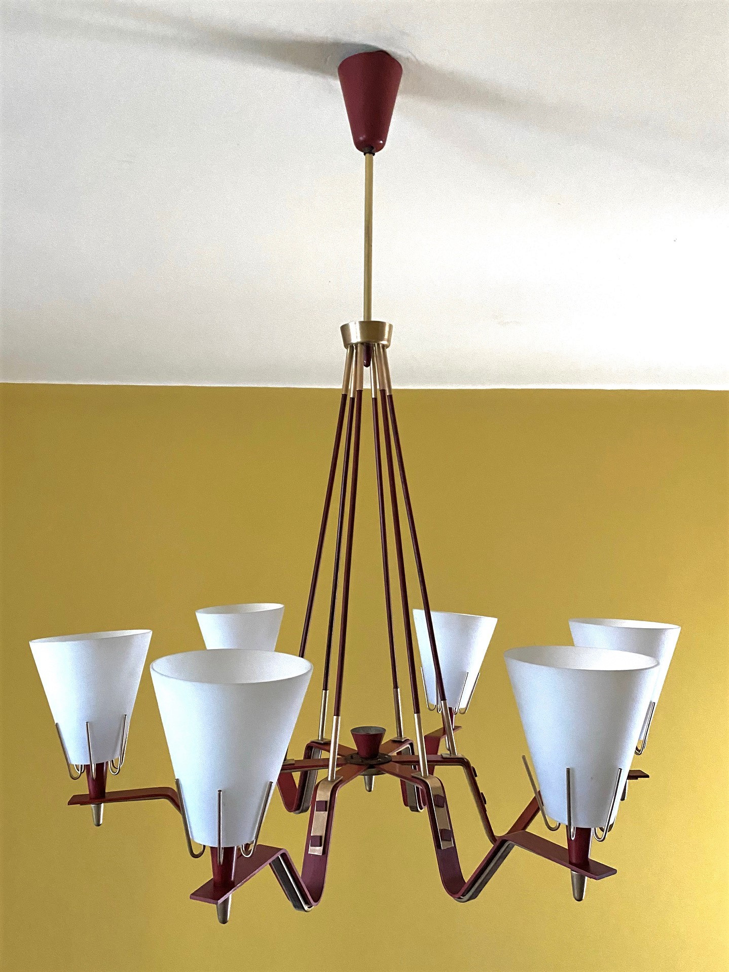 1950s Red Ceiling Light in the style of Arredoluce