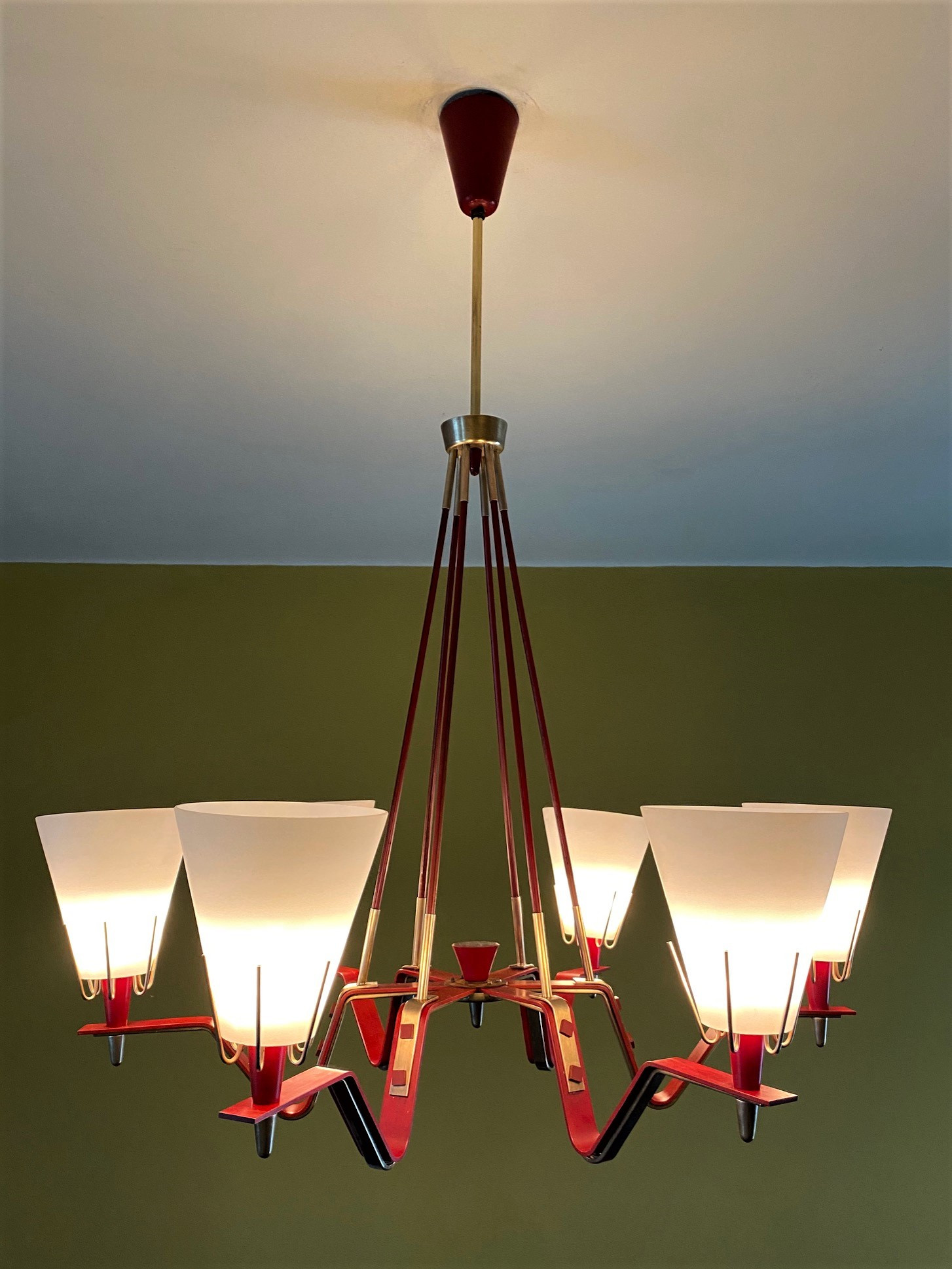 1950s Red Ceiling Light in the style of Arredoluce