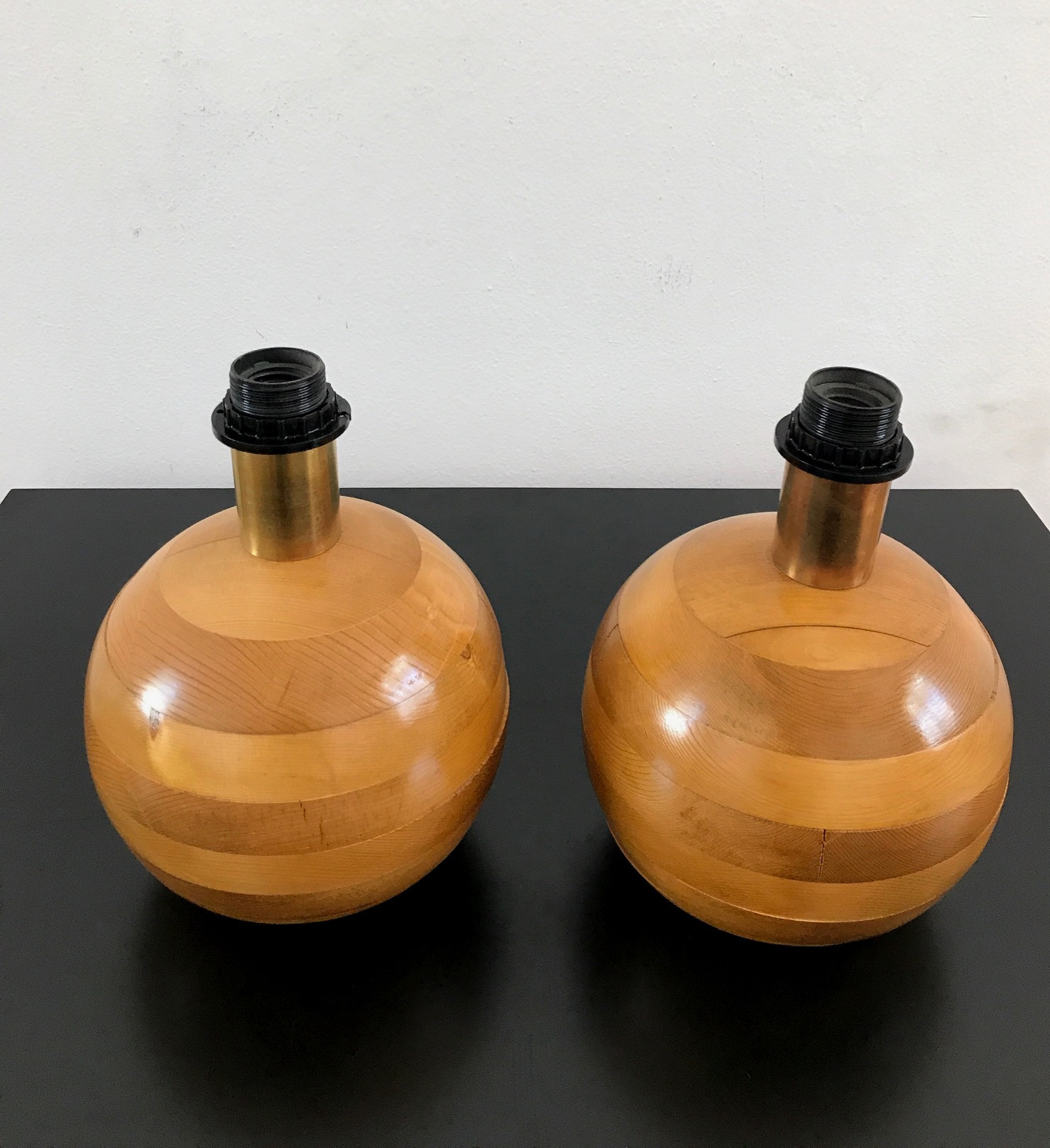 1970s  Pair of Wood Bed Side table  Lamps 