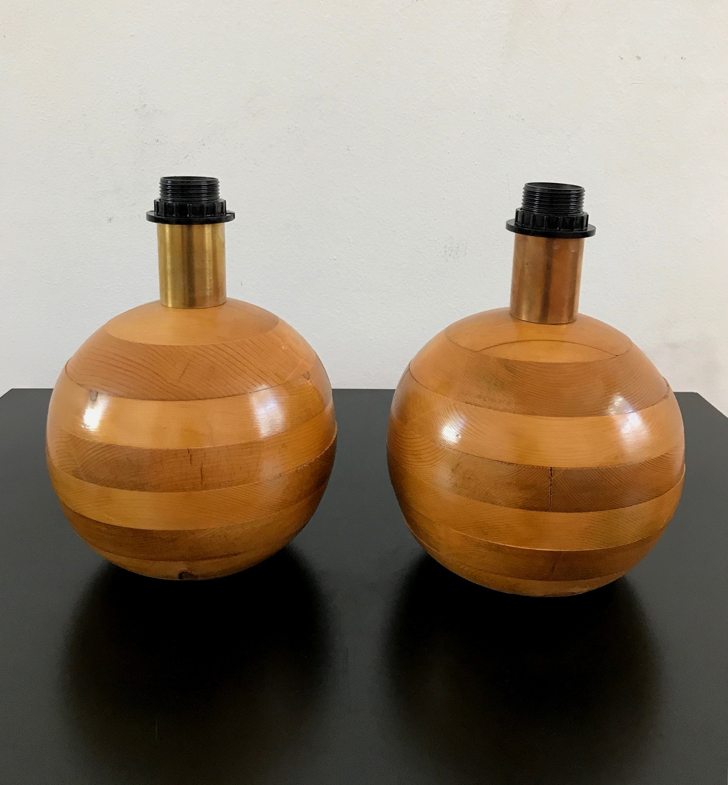 1970s  Pair of Wood Bed Side table  Lamps 