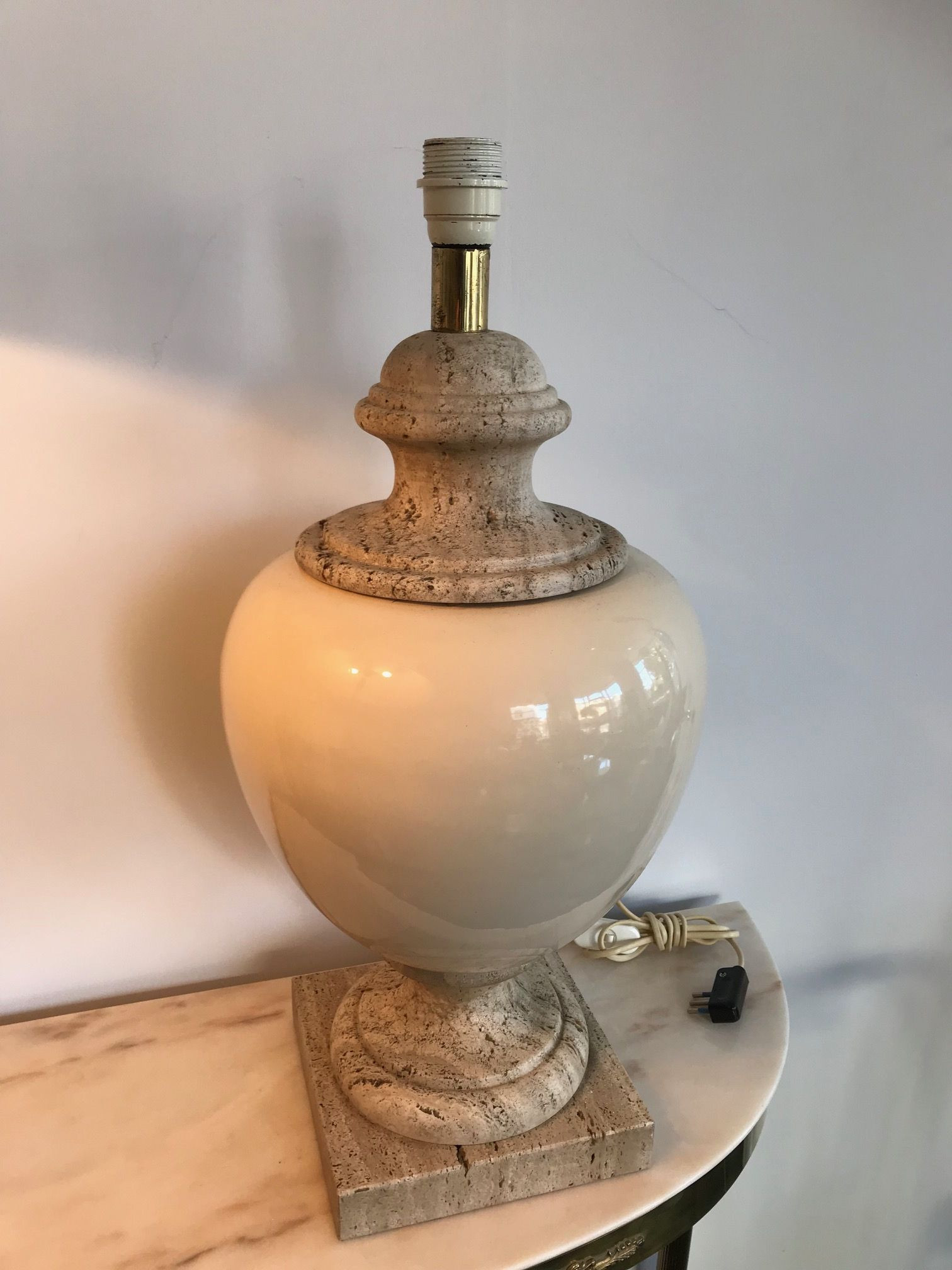 1970s Large Table Lamp  in Travertine and Ceramic
