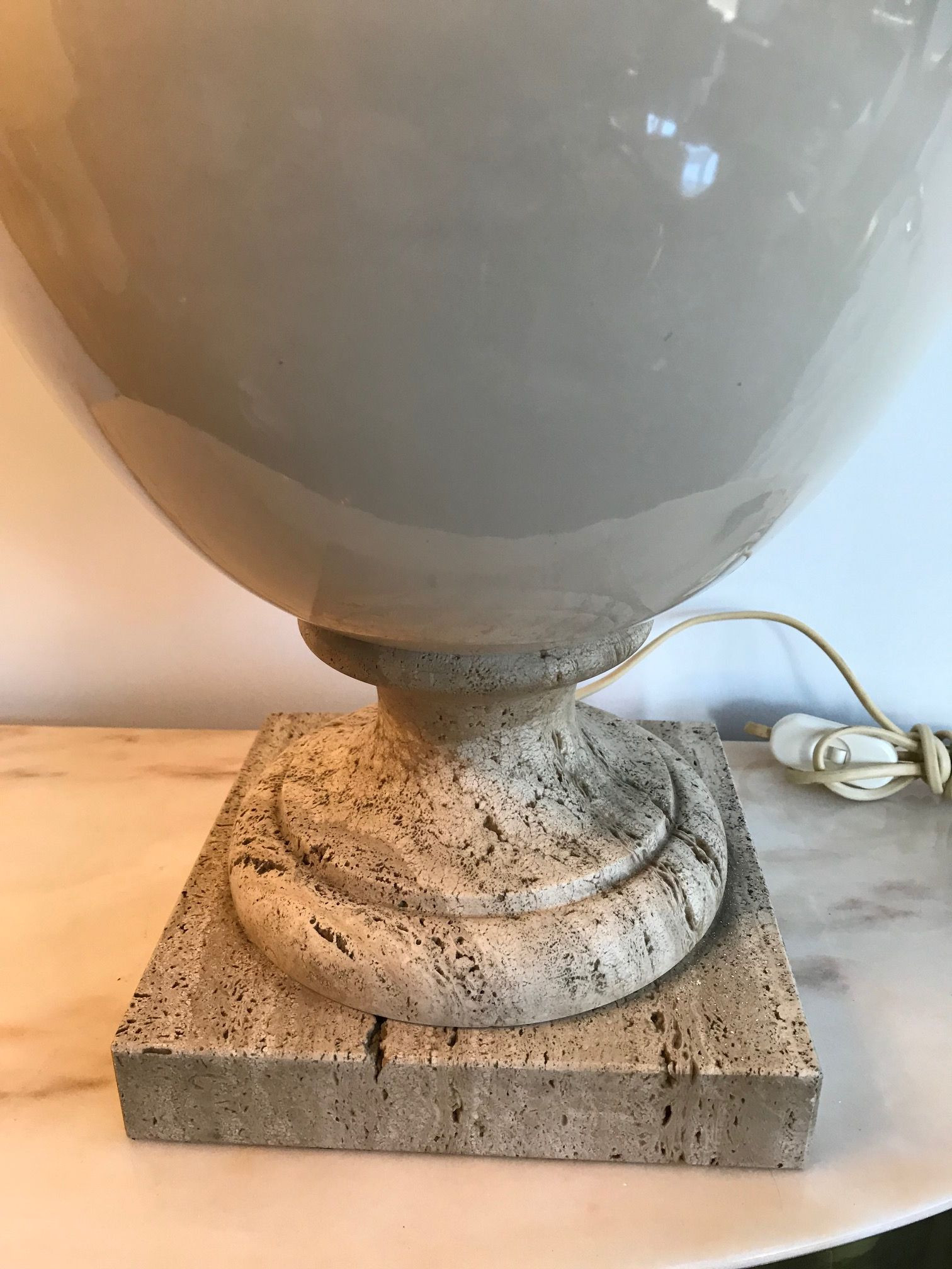 1970s Large Table Lamp  in Travertine and Ceramic