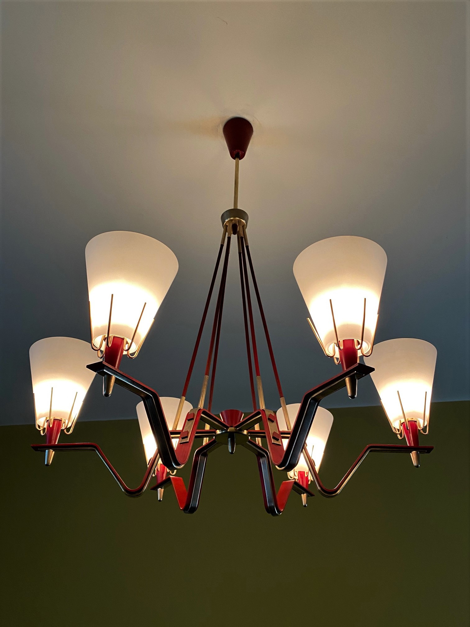 1950s Red Ceiling Light in the style of Arredoluce