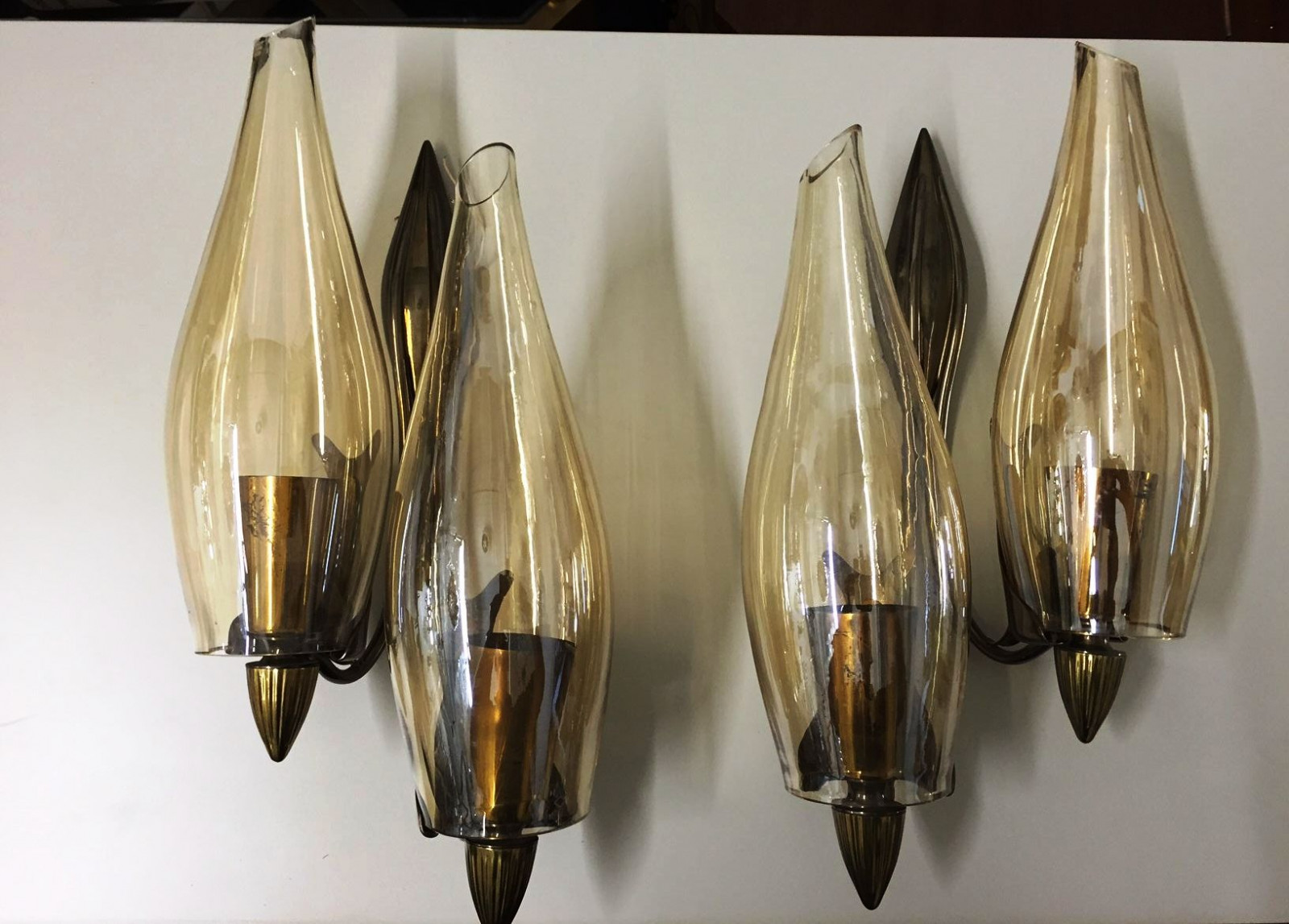 1960s.Elegant Pair of Italian Double Lights Sconces