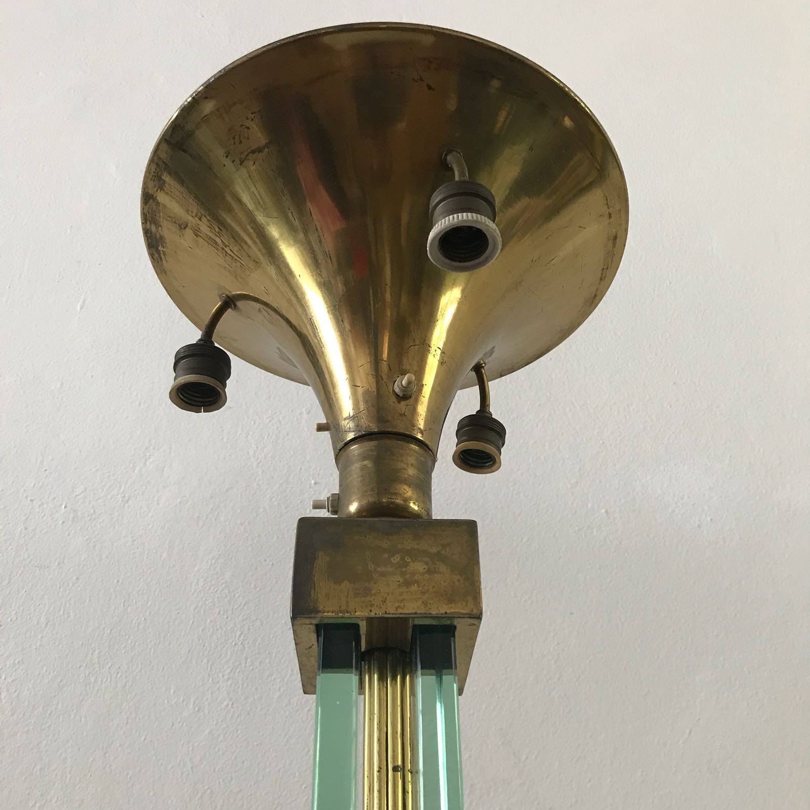 Tall Floor Lamp in Glass and Brass In the Style of	Fontana Arte