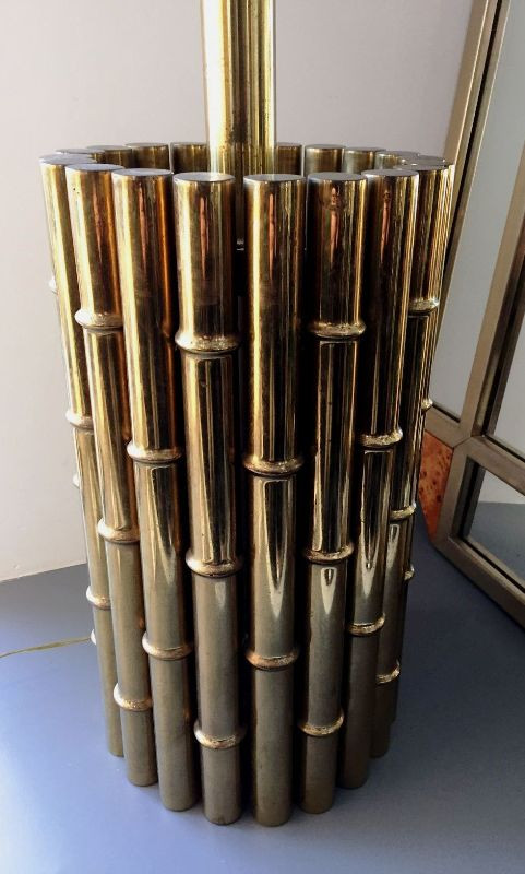 1970's Large - Faux Bamboo - Table Lamp Base In Brass