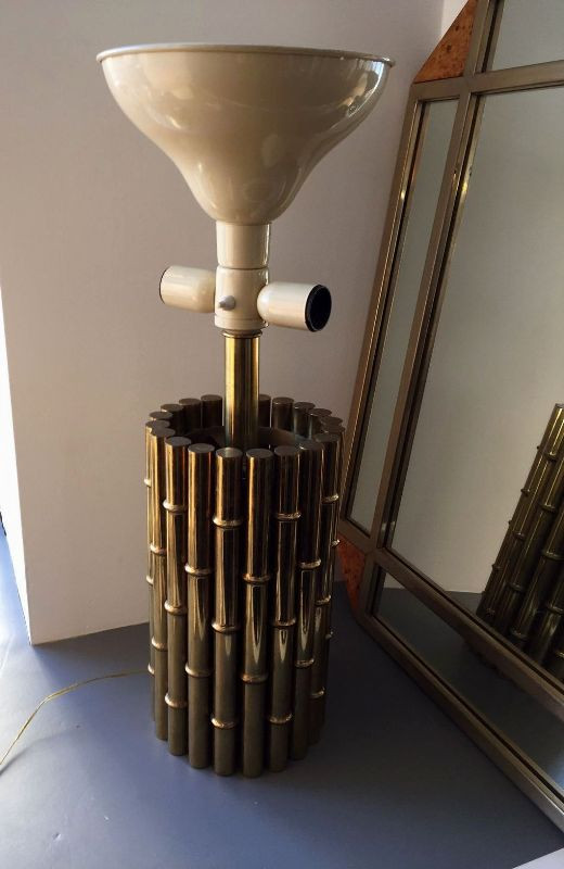 1970's Large - Faux Bamboo - Table Lamp Base In Brass