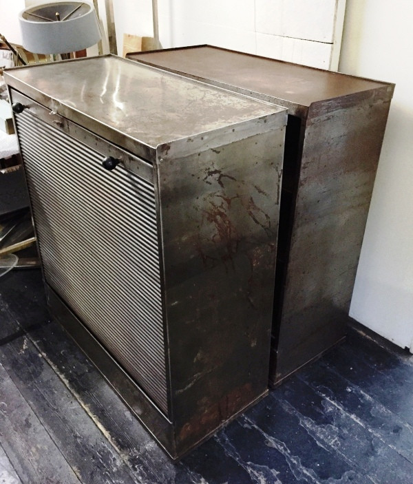 1940's Pair of French industrial rooltop cabinet