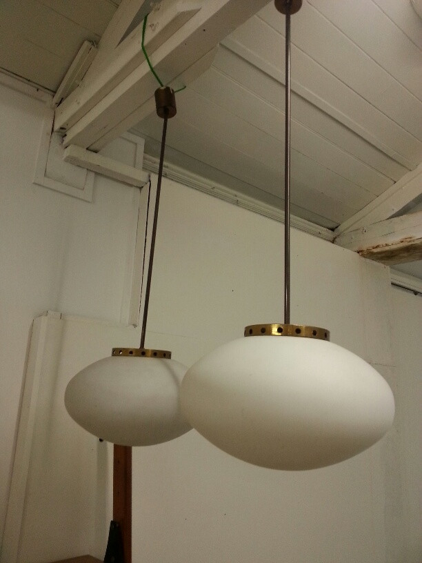 1940's Ceiling lights with interesting shape frosted  glass