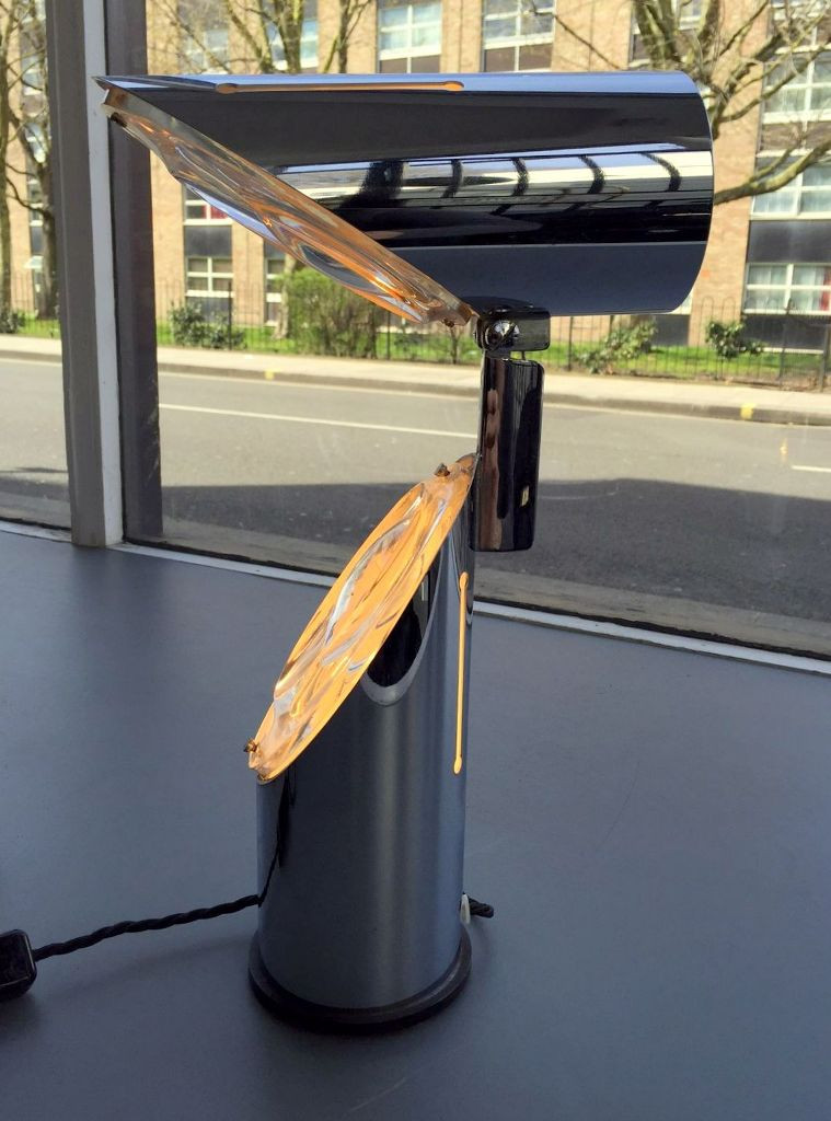 1970's Oscar Torlasco  Chromed and Glass Table Lamp 