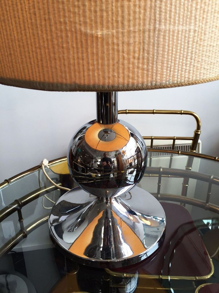 1970's French chrome lamp with original shade