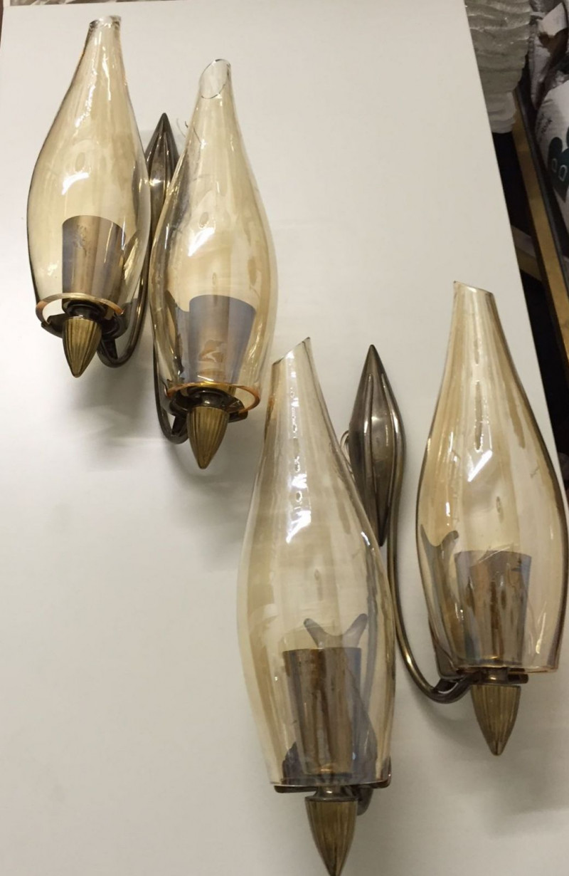 1960s.Elegant Pair of Italian Double Lights Sconces