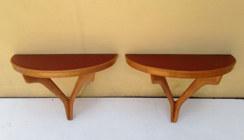 1950s Italian Small Consoles or Bed Side Tables Attributed to Cesare Lacca