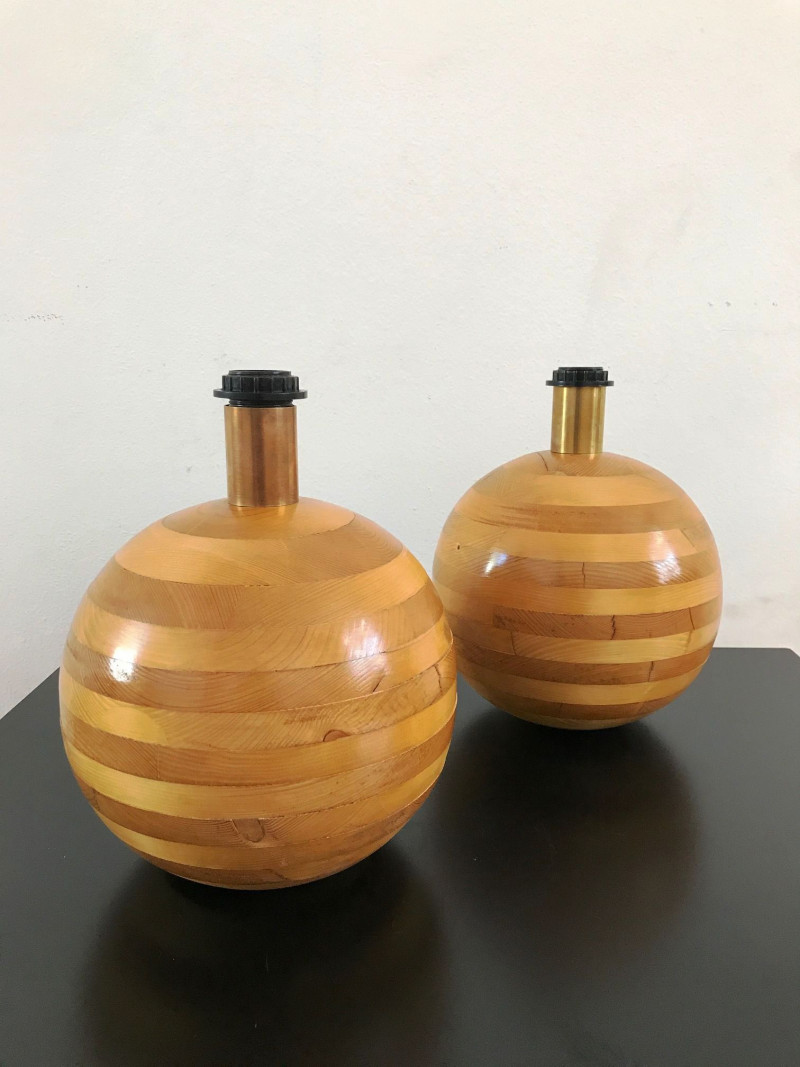 1970s  Pair of Wood Lamps 