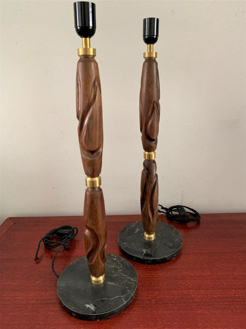 1950s Large Table Lamps Bases in Wood and marble   ITEM ON SALE £ 990