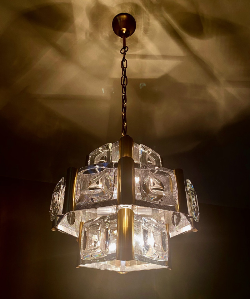 1970s Ceiling Light Metal, Brass and Glass Lenses 