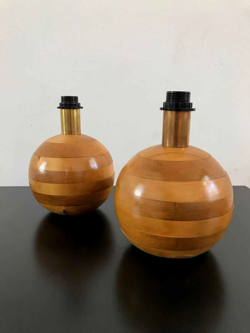 1970s  Pair of Wood Bed Side table  Lamps 
